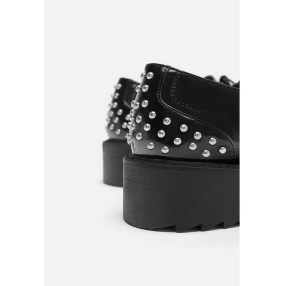 Zara Lace-up Flat Non Leather Shoes With Studs - Picture 4 of 7